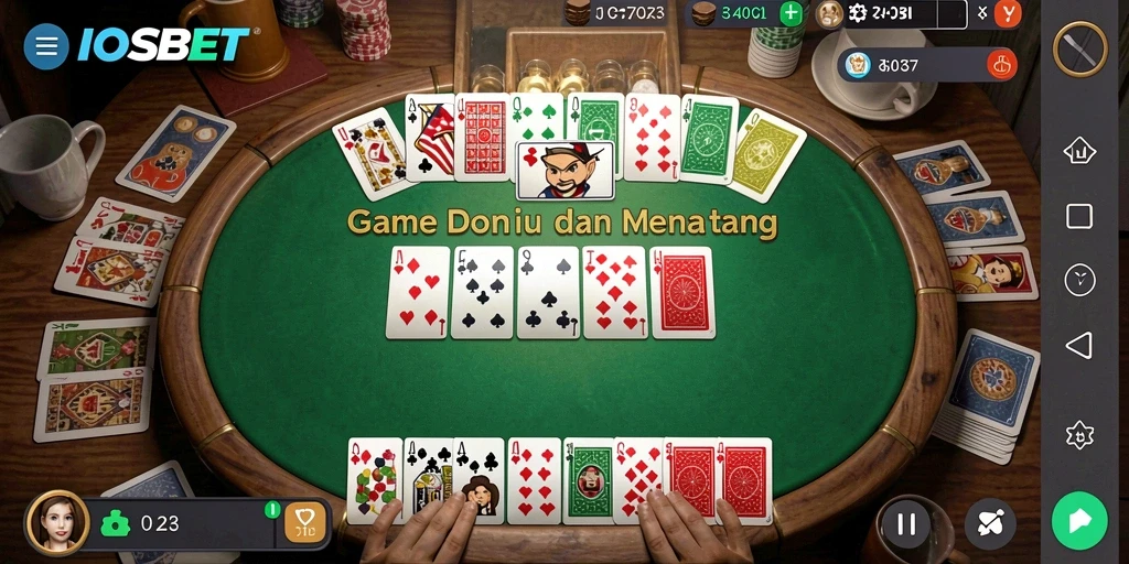 Tampilan gameplay menarik dari IOSBET yang menampilkan keseruan bermain domino.