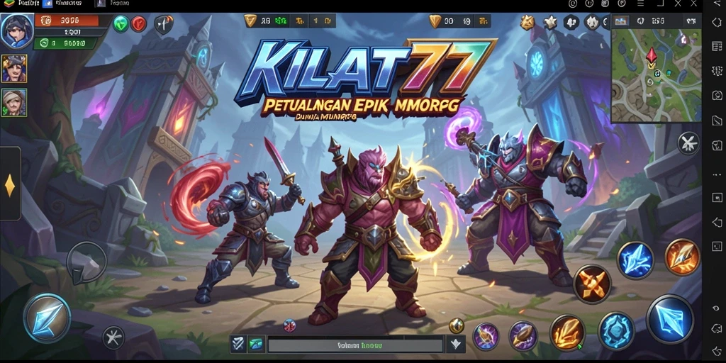 Tangkapan layar gameplay KILAT77 dengan aksi pertempuran MMORPG yang seru.