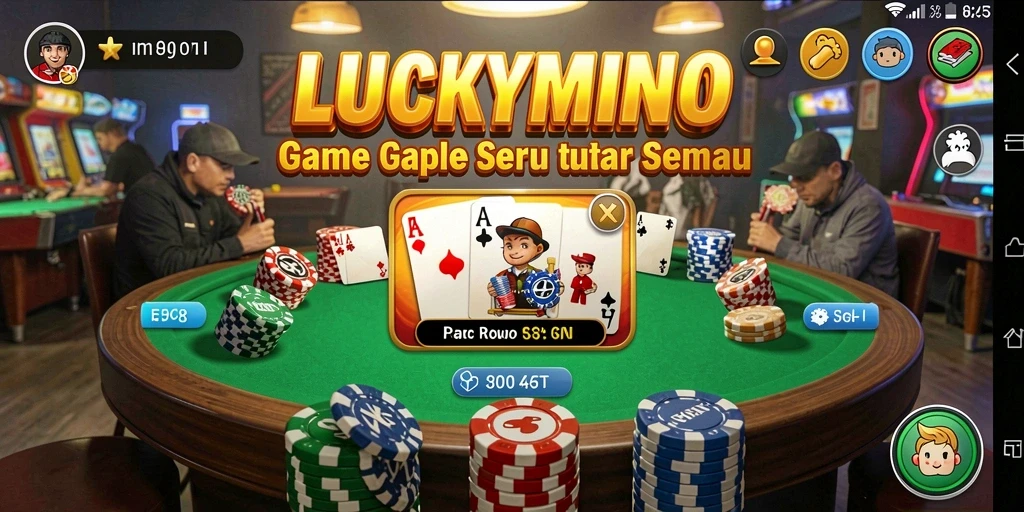 Tampilan gameplay seru dalam LUCKYMINO dengan kartu Gaple.
