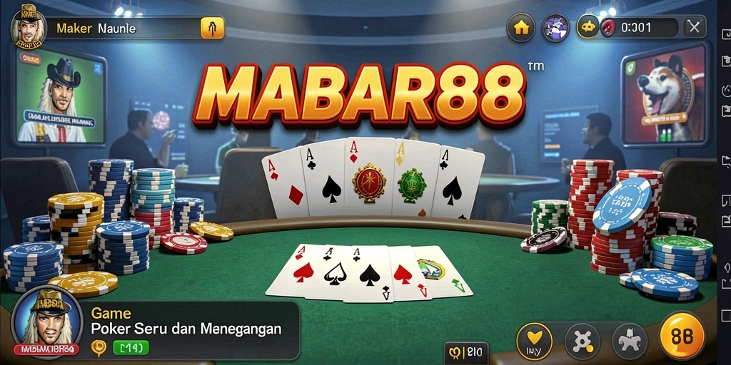 Tampilan gameplay seru poker di MABAR88 dengan aksi menegangkan.