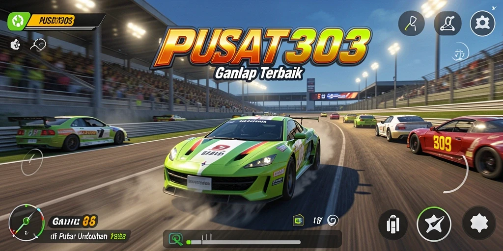 Screenshot gameplay PUSAT303 menampilkan aksi balap yang mendebarkan.