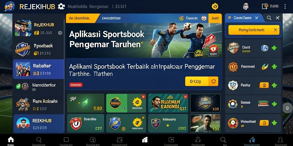 Tampilan utama aplikasi REJEKIHUB yang menampilkan taruhan olahraga langsung.