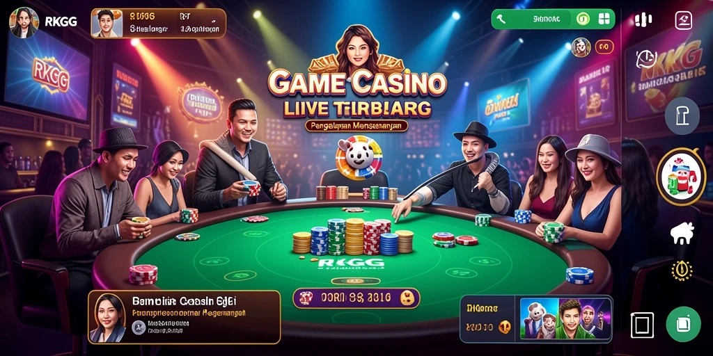 Tangkapan layar gameplay RKGG menampilkan suasana kasino Live Casino yang mengasyikkan.