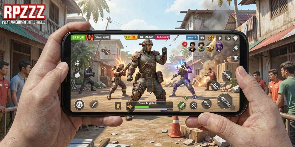 Screenshot RPZZZ menampilkan aksi seru dalam pertempuran Battle Royale.