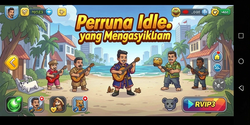 Tampilan gameplay <strong>RVIP3</strong> dengan aksi idle yang mengasyikkan dan menawan.
