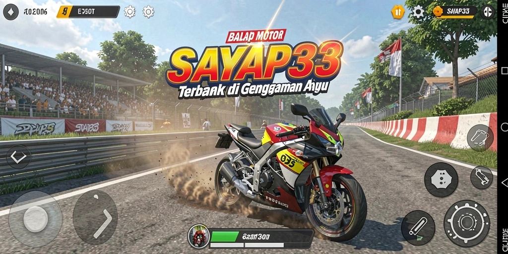Tangkapan layar dari SAYAP33 menunjukkan aksi balapan yang mendebarkan.