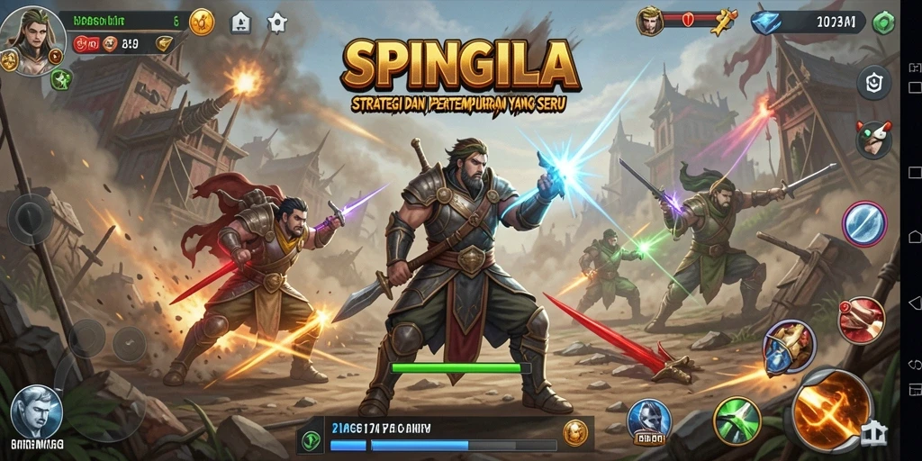 Tampilan gameplay SPINGILA dengan strategi mendalam dan pertempuran seru.