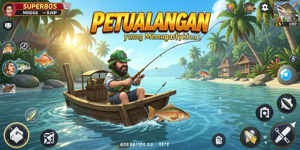Tampilan gameplay SUPER805 yang menegangkan saat menangkap ikan.