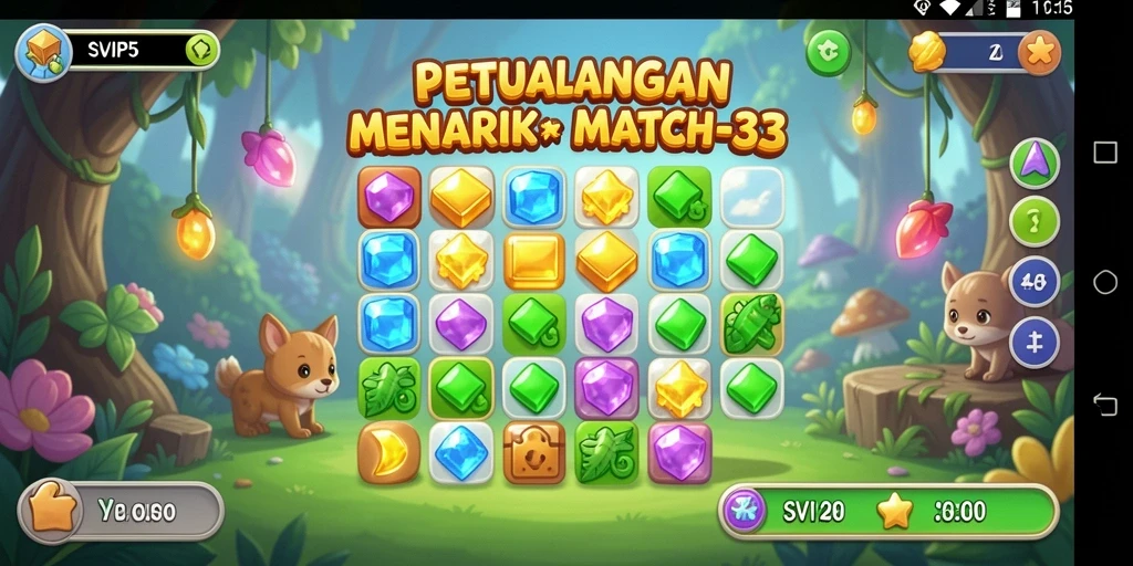 Screenshot gameplay SVIP5 menunjukkan momen mencocokkan permata yang seru.
