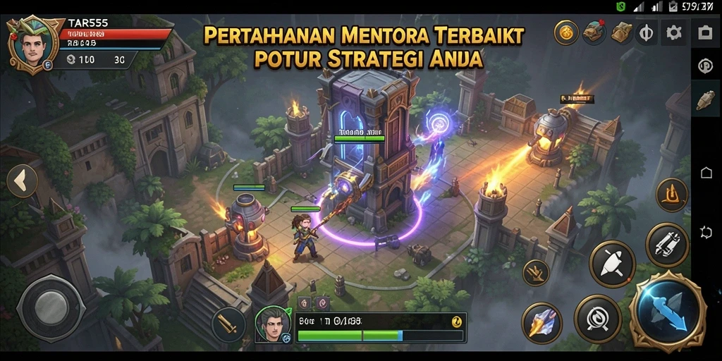 Tampilan gameplay menara bertahan dengan aksi seru dan strategis.