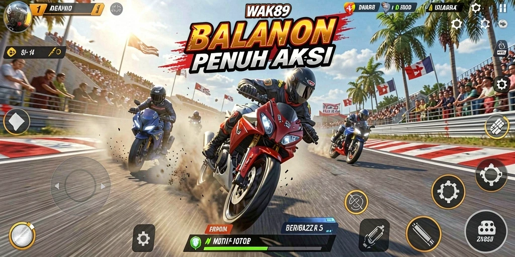 Tampilan menegangkan dari gameplay balapan motor WAK89.