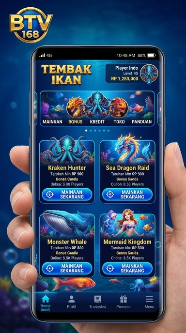 Layar demonstrasi fitur menarik di aplikasi btv168.